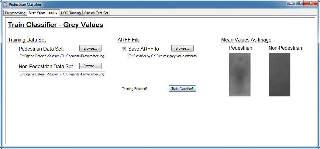 Classifier Tool - Tab Grey Value Training